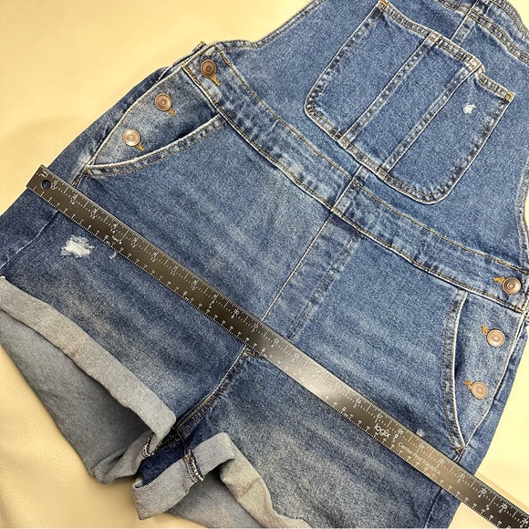 No Boundaries Distressed Blue Stretch Denim Bib Overalls Shortalls Size XL - Picture 10 of 14